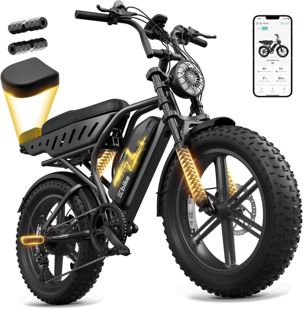 TST R9 Fat Tire Electric Bike – 48V 15/25Ah, Up to 100-Mile Range, Dual Suspension