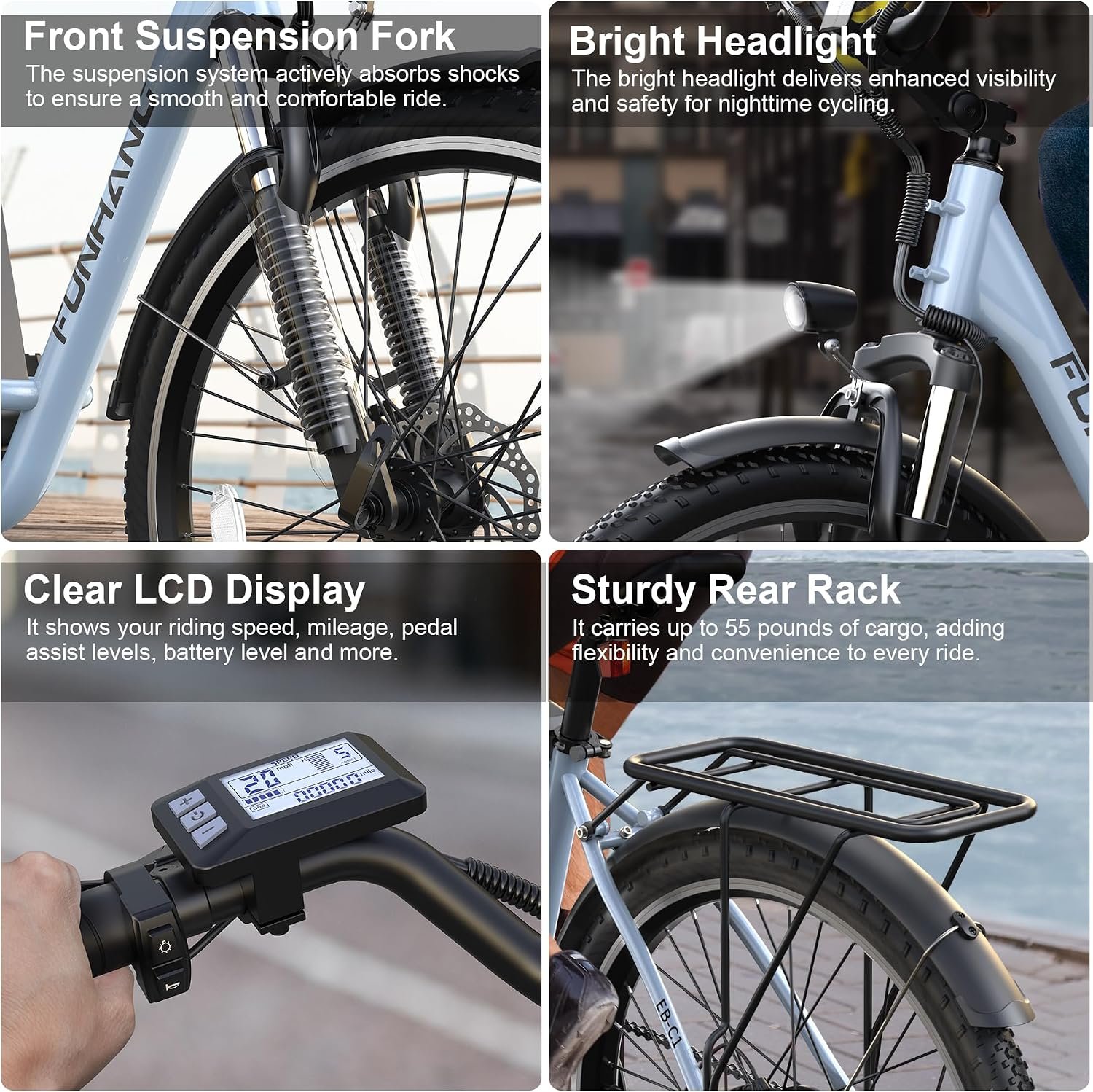 Funhang 26" City Cruiser Electric Bike – 1000W Peak, 20 MPH, 50-Mile Range - Image 5